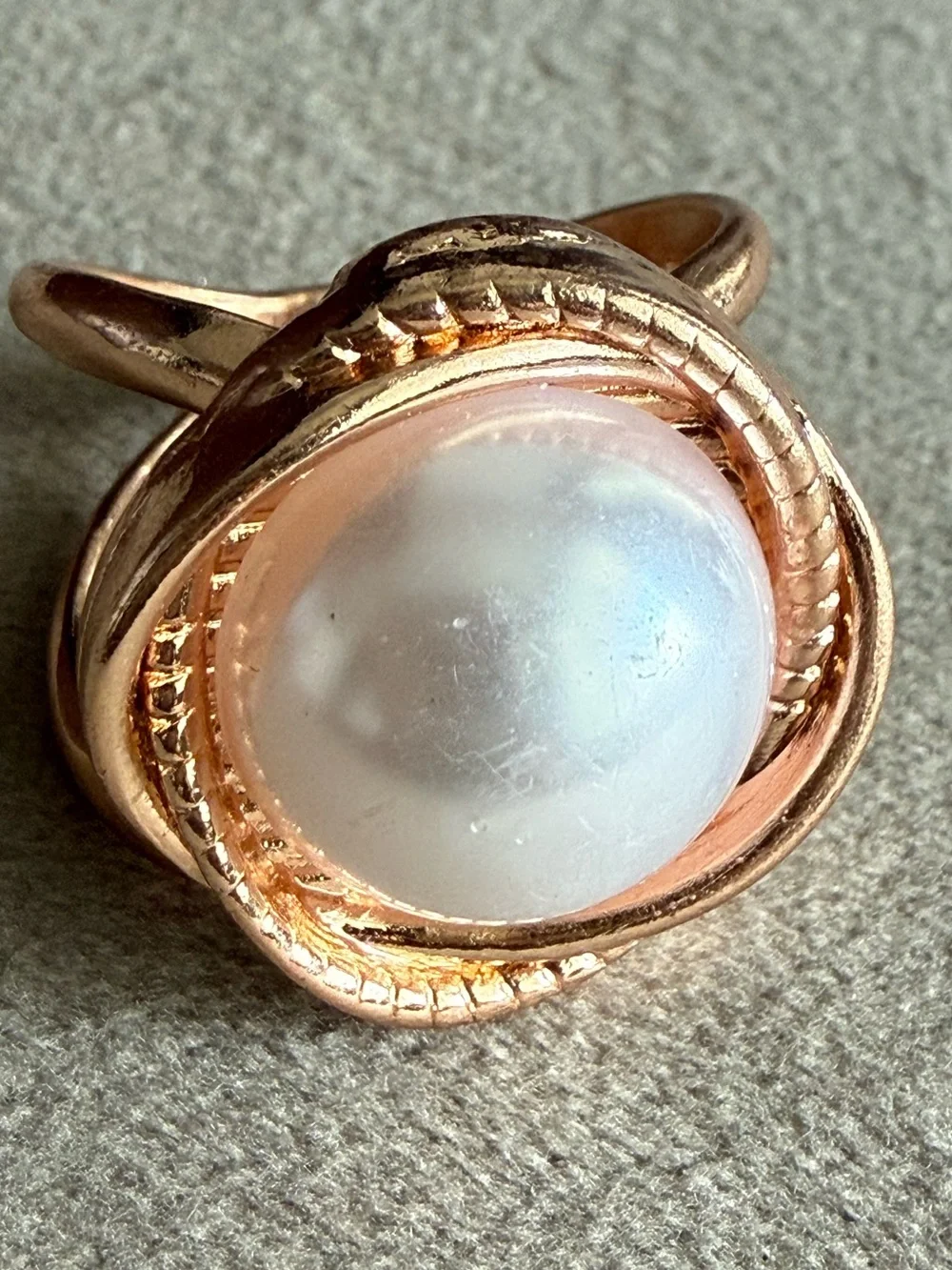 Gold-Tone Pearl Statement Ring - Elegant White Pearl